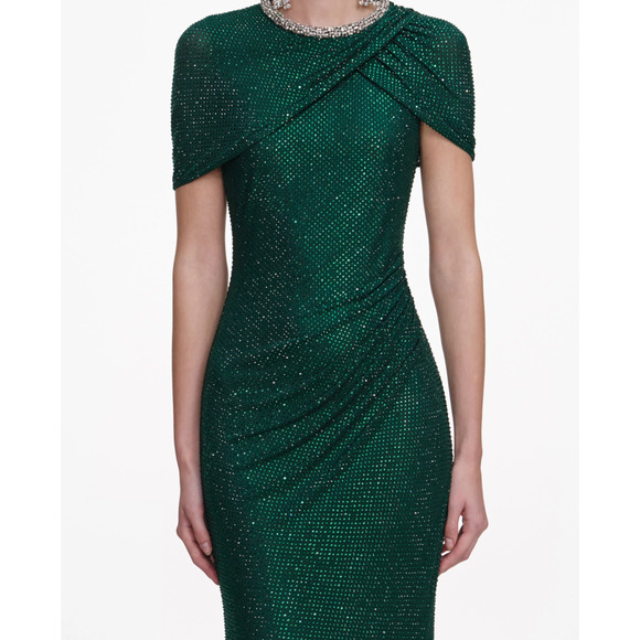 Self-Portrait Green Rhinestone Maxi Dress US 6 - Picture 4 of 11